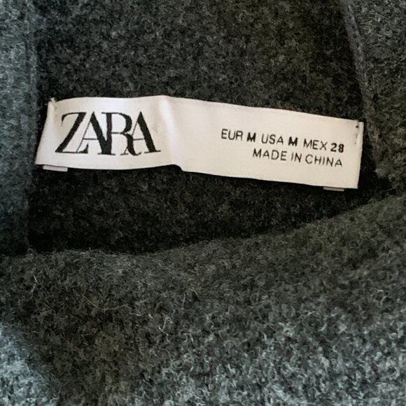 Zara Wool Blend Oversize Tunic Top/Poncho Sz M Charcoal Gray 126D - Picture 6 of 10